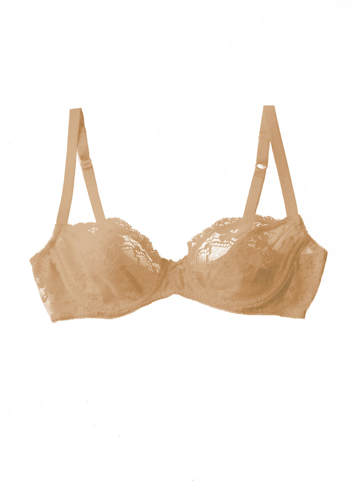 Reggiseno semi-reggiseno con fiori di papavero in beige antico