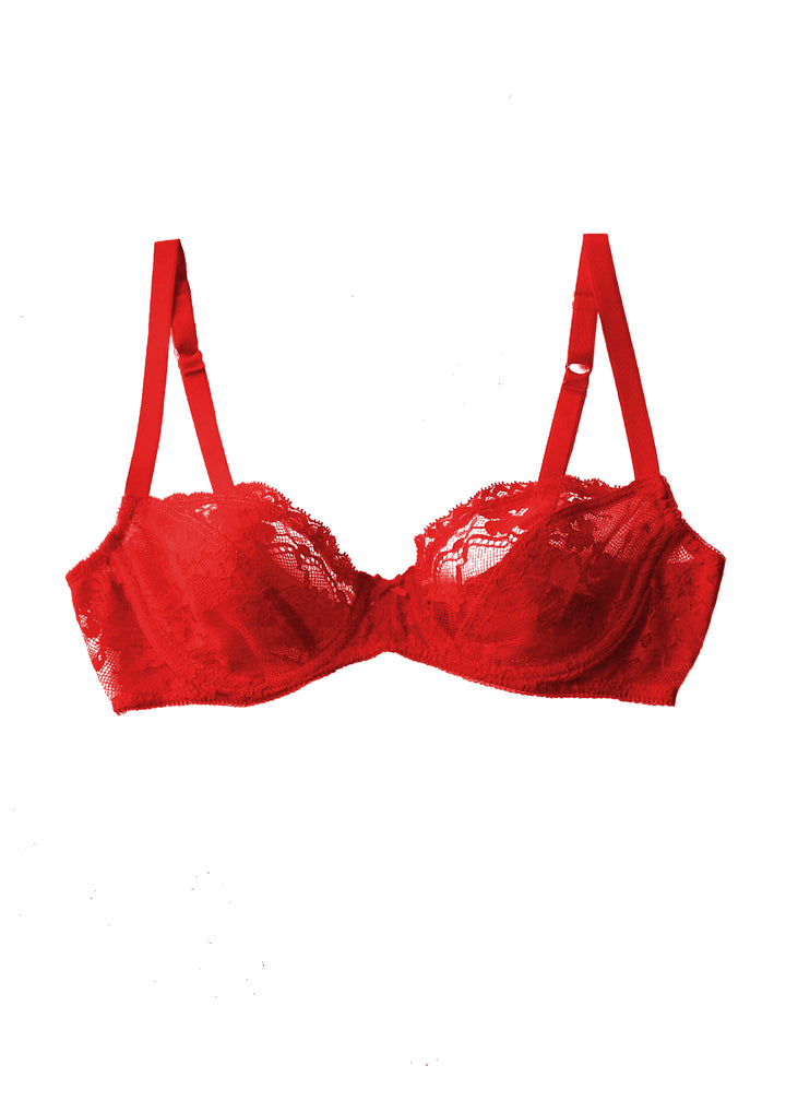 Poppy Flowers Demi Bra in Cherry Red