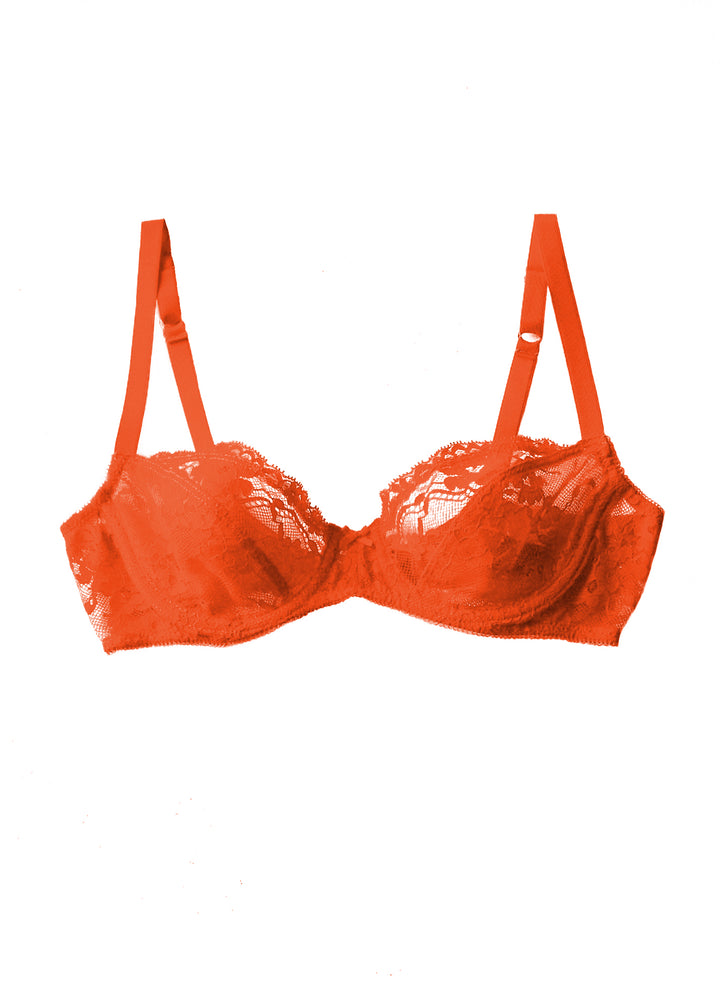 Reggiseno semi-reggiseno con fiori di papavero in arancione fluorescente 