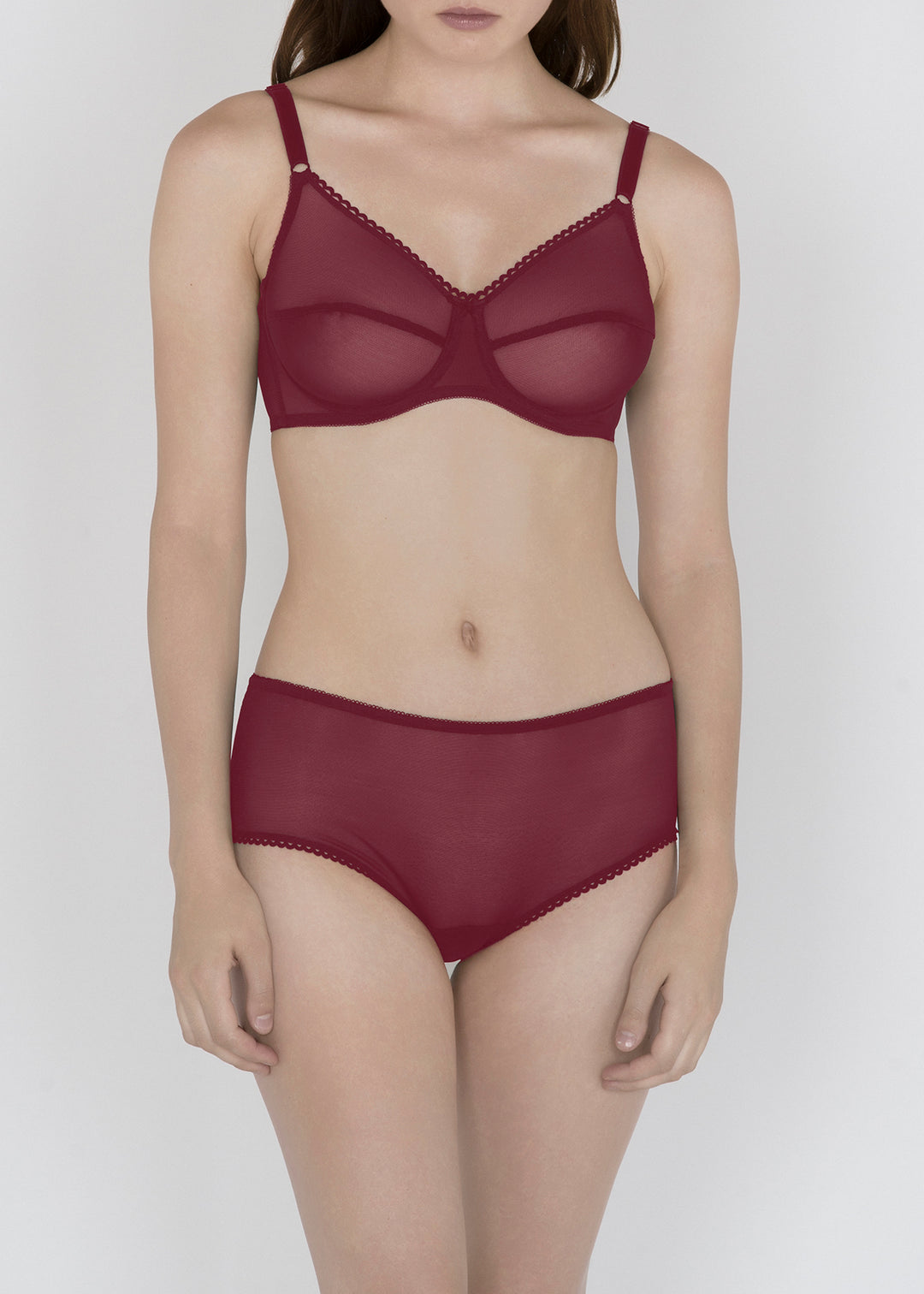 Sheer French Tulle 50s Bra in Maroon - Deborah Marquit