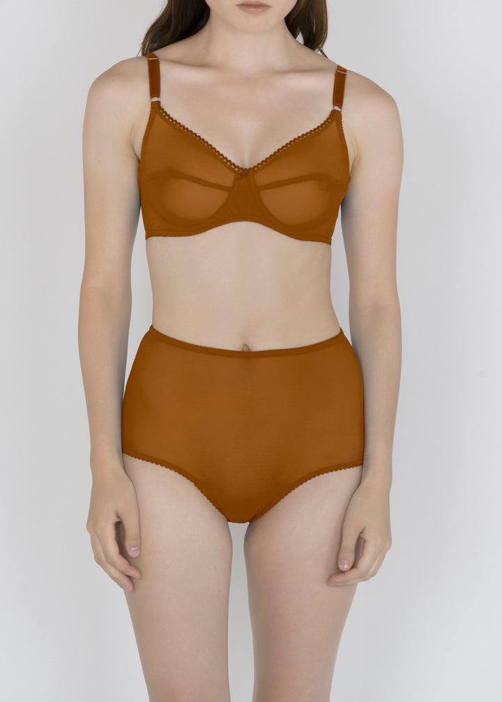 Sheer French Tulle High Waist Brief in Neutral Tones - DEBORAH MARQUIT