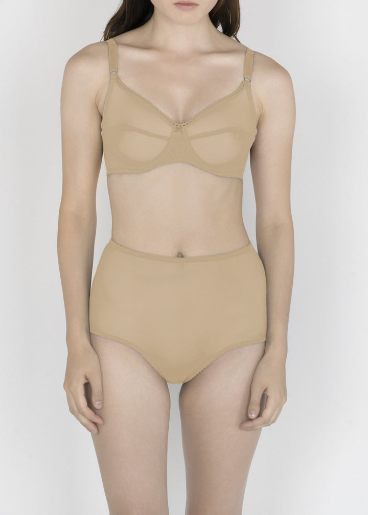 Sheer French Tulle High Waist Brief in Neutral Tones - DEBORAH MARQUIT