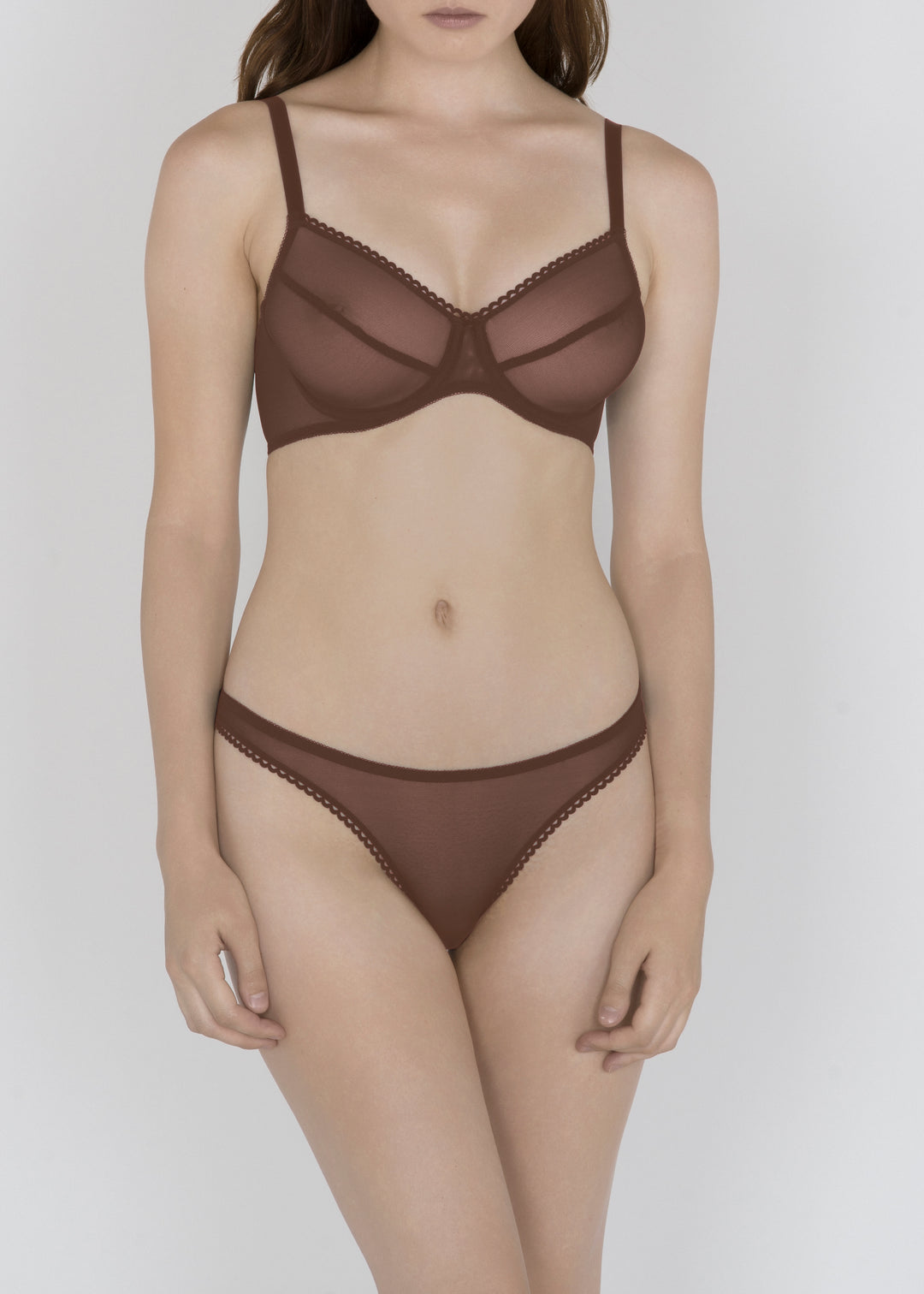 Sheer French Tulle Thong in Neutrals - DEBORAH MARQUIT