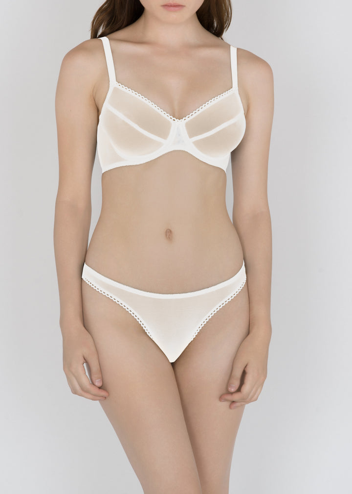 Sheer French Tulle Thong in Neutrals - DEBORAH MARQUIT