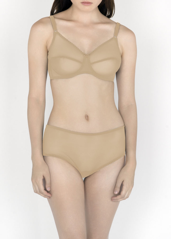 Sheer French Tulle 50s Bra in Neutral Tones - DEBORAH MARQUIT